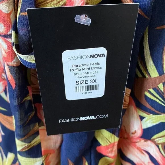 NWT Fashion Nova Paradise Feels Ruffle Mini Dress - Size 3X - Picture 14 of 16